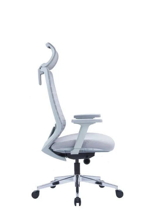 Ergonomic Grey Mesh Office Chair with Headrest and Armrest, Adjustable Lumbar Support, and 4-Stage Reclining - Ideal for Home or Office