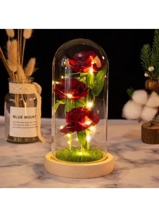 Valentine's Day Rose Gift for Her – Beauty and the Beast-Inspired Rose with Grass and Wooden Base, Perfect for Anniversaries, Birthdays, and Romantic Occasions