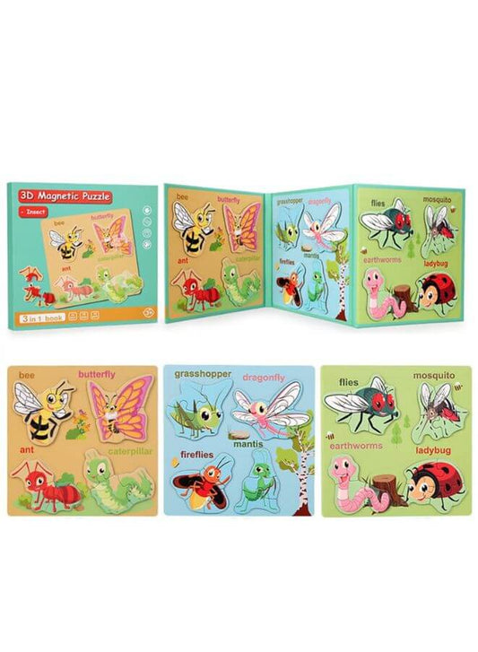 Montessori Magnetic Cardboard Puzzle Book Toys Durable Reusable Paper Puzzles for Visual Cognitive Training Insect Fatio General Trading