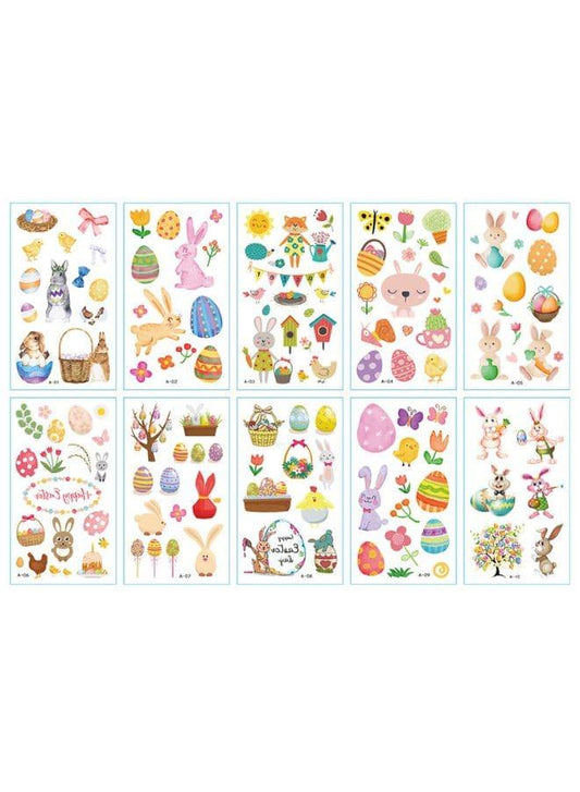 10 Sheet Easter Tattoo Stickers Cartoon Rabbit Temporary Tattoo Sticker Kids Children Adult Rabbit Bunny Easter Egg Stickers Fatio General Trading