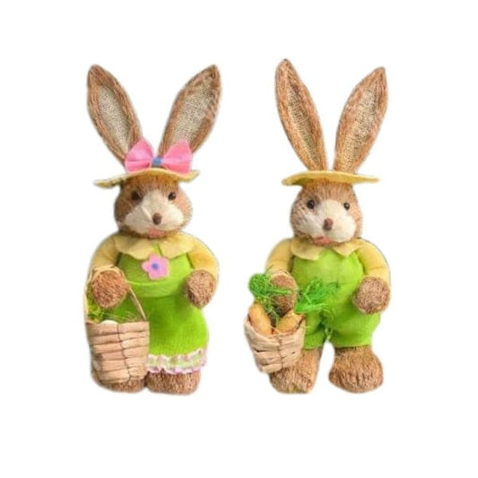 2 Pcs 35cm Handmade Straw Rabbit Straw Bunny for Easter Day Artificial Animal Home Furnishing Shop Decoration, Combo 2 - Fatio General Trading