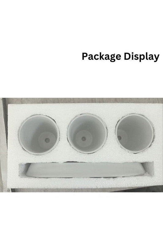 3 Pcs Geometric Succulent Designed Indoor Flower Pots with Trey, Set of 3 White Ceramic Succulent Cactus Square Plant Pots with Bamboo Tray (Plants NOT Included) - Fatio General Trading