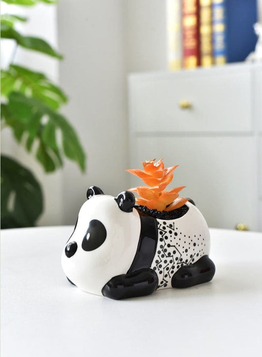 3 Pcs Lovely Panda Succulent Ceramic Indoor Flower Pots Cute Animal Mini Green Plant Basin Plant Pot Home Interior Design Fairy Gardening (Plants NOT Included) - Fatio General Trading
