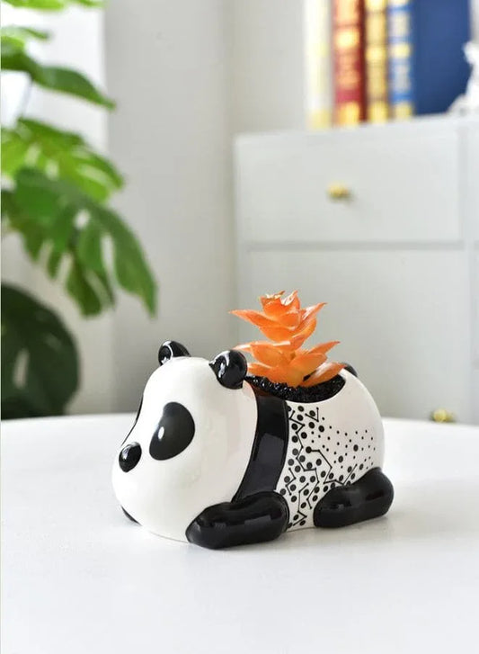 3 Pcs Lovely Panda Succulent Ceramic Indoor Flower Pots Cute Animal Mini Green Plant Basin Plant Pot Home Interior Design Fairy Gardening (Plants NOT Included) - Fatio General Trading
