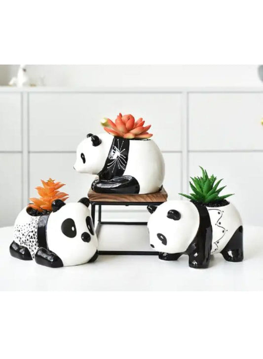 3 Pcs Lovely Panda Succulent Ceramic Indoor Flower Pots Cute Animal Mini Green Plant Basin Plant Pot Home Interior Design Fairy Gardening (Plants NOT Included) - Fatio General Trading