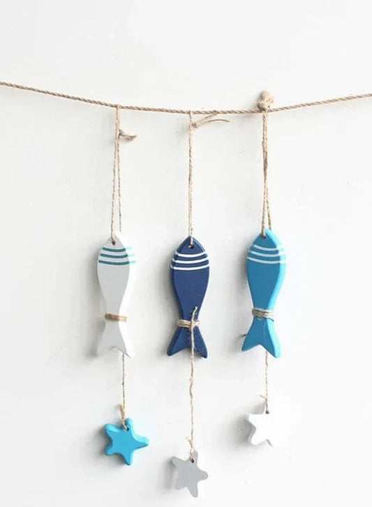 3 Pieces Wooden Fish Wooden Fish Mediterranean Maritime Wall Decoration - Fatio General Trading