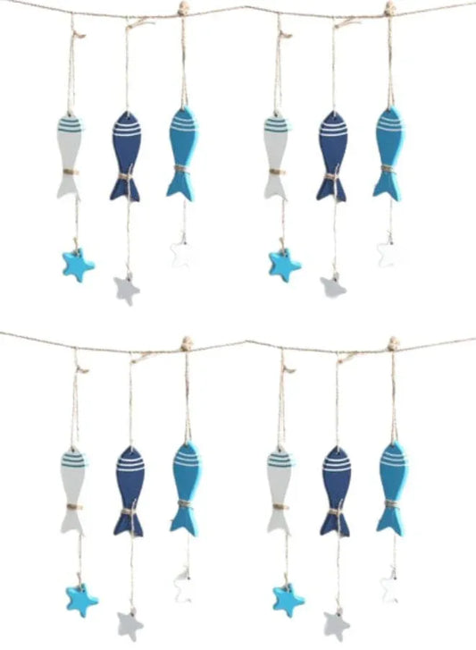 3 Pieces Wooden Fish Wooden Fish Mediterranean Maritime Wall Decoration Pack of 4 - Fatio General Trading
