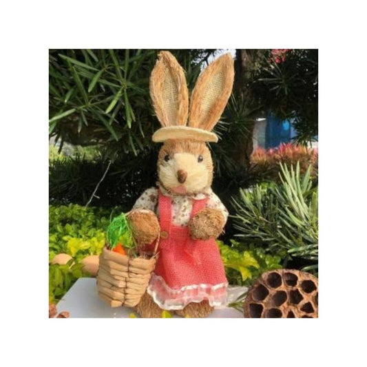 35cm Handmade Straw Rabbit Straw Bunny for Easter Day Artificial Animal Home Furnishing Shop Decoration, Bunny 4 - Fatio General Trading