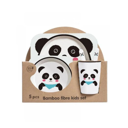 5PCS Unbreakable Kids Plates and Bowls Set for Healthy Mealtime, Bamboo Children Dinner Set with Plate, Bowl, Cup, Fork and Spoon, BPA Free Dishwasher Safe, Panda - Fatio General Trading