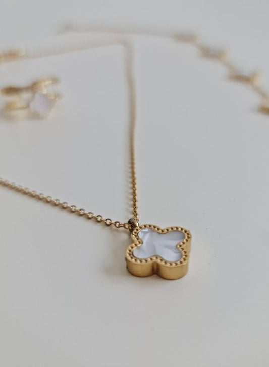 Four Leaf Clover White Chain, Bracelet, and Ring Set for Women | A Symbol of Luck and Good Will for Women