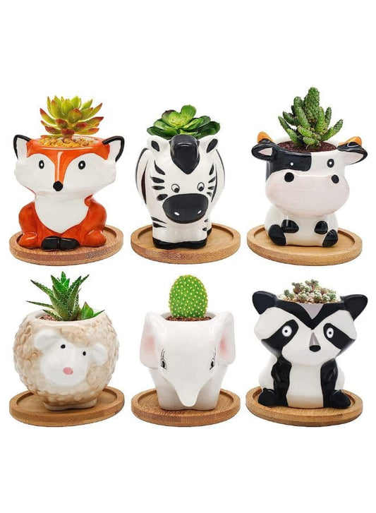 6 Pcs Cute Succulent Indoor Flower Pots, Plant Pots with Drainage Hole, Ceramic Tiny Pot for Living Room Interior Design Set of 6 (Plants NOT Included) - Fatio General Trading