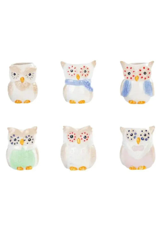6 Pcs Owl Ceramic Succulent Indoor Flower Pots with Drainage Hole, Handicraft Plant Pots for Living Room Interior Design, Office, Garden Decoration Set of 6 (Plants NOT Included) - Fatio General Trading