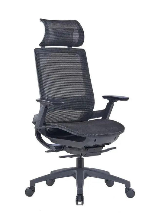 Modern Sleek Black Mesh Office Chair with 3D Armrests, Headrest and Four-Position Lock for Home or Office