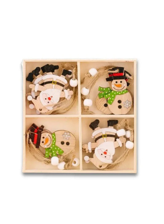 Set of 12 Wooden Snowman Christmas Ornaments – Hanging Decorations for Christmas Tree, Wall, Window & Door