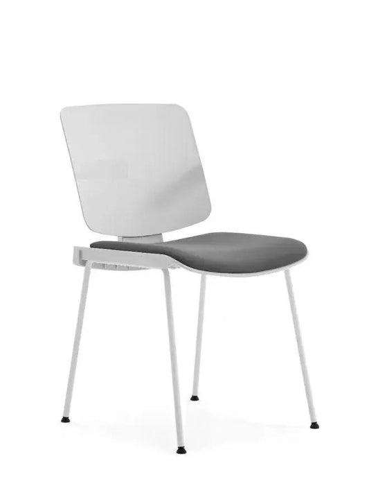 Modern chair with white backrest and gray seat on a white background