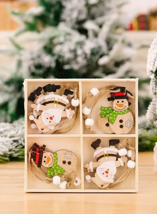 Set of 12 Wooden Snowman Christmas Ornaments – Hanging Decorations for Christmas Tree, Wall, Window & Door
