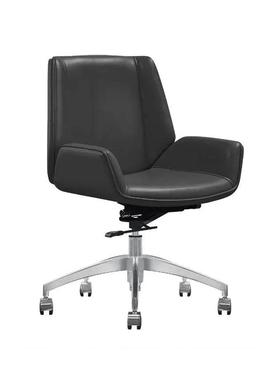 Black office chair with a silver base on a white background