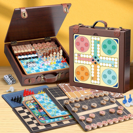Multifunctional Chess Board in Wooden Case - 12-in-1 Set