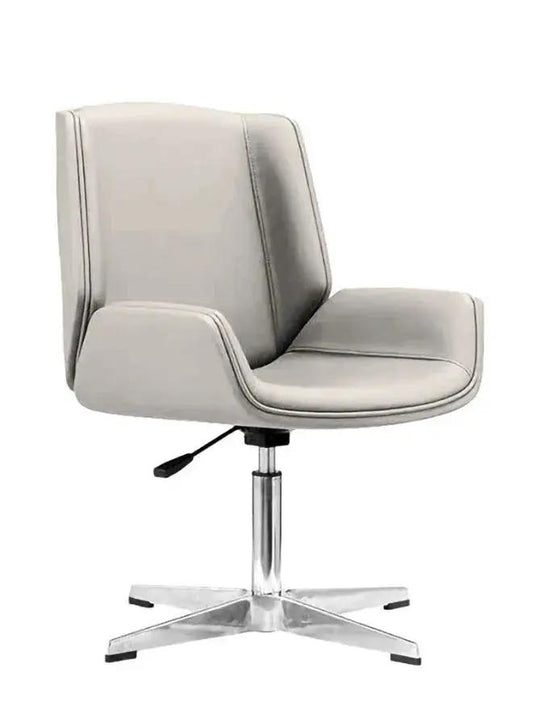 Gray swivel chair with a chrome base on a white background