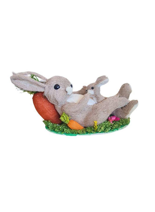 FATIO 46cm Cotton and Straw Easter Bunny | Handmade Rabbit Ornament for Home & Garden Decoration