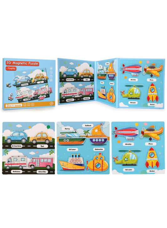 Montessori Magnetic Cardboard Puzzle Book Toys Durable Reusable Paper Puzzles for Visual Cognitive Training Traffic Fatio General Trading