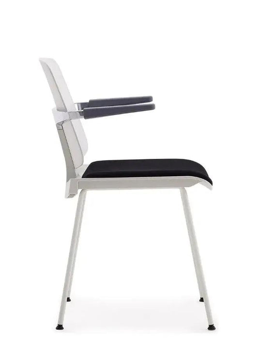 Modern chair with black seat and white frame on a white background