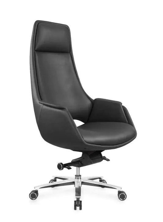 Black office chair with high backrest on a white background