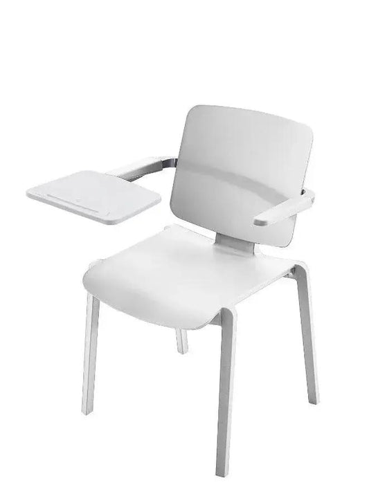 White chair with a tablet stand on a white background