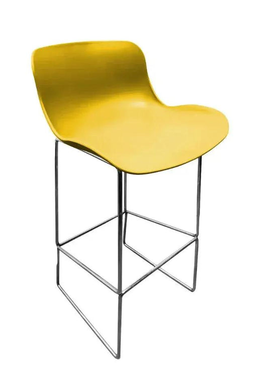 Yellow bar stool with metal legs on a white background