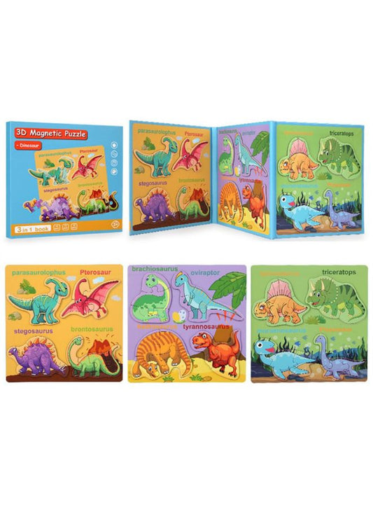 Montessori Magnetic Cardboard Puzzle Book Toys Durable Reusable Paper Puzzles for Visual Cognitive Training Dinosaur Fatio General Trading