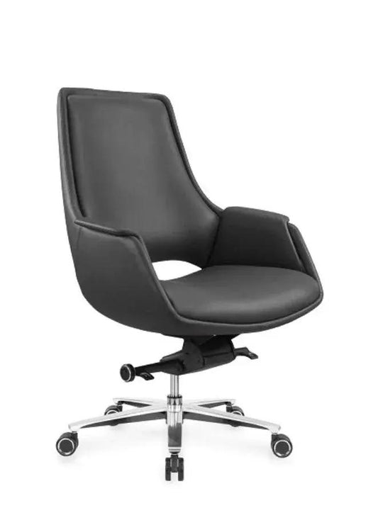 Black office chair with a modern design on a white background
