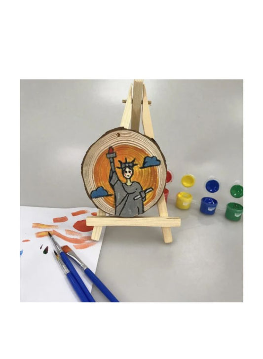 1 Pc Unfinished Wood Bark Slice with Colour Set and Stand