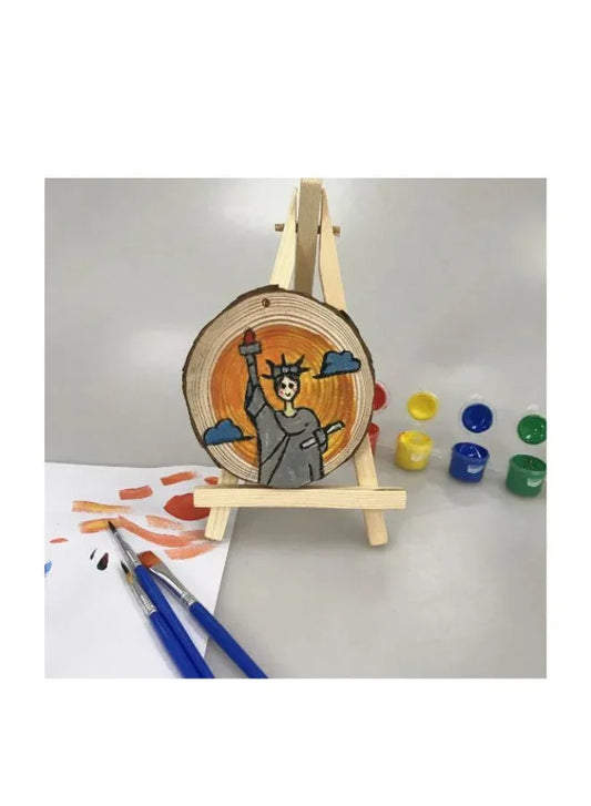 1 Pc Unfinished Wood Bark Slice with Colour Set and Stand