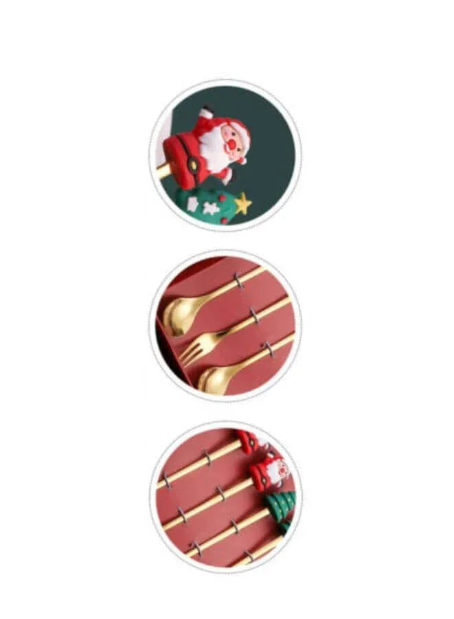 Set of 6 Christmas Stainless Steel Spoon and Fork - Perfect for Coffee, Desserts, and Holiday Parties at Home or the Bar (Pairs)
