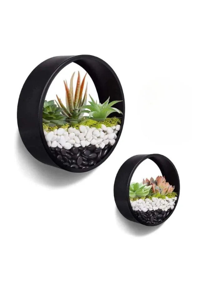 Set of 2 Wall Vases Metal Glass Round Wall Flower Pots Wall Terrarium Vertical Container Wall Vases Succulents Herbs Planter Decor for Garden, Balcony, Stairs, Living Room, Bar, Office