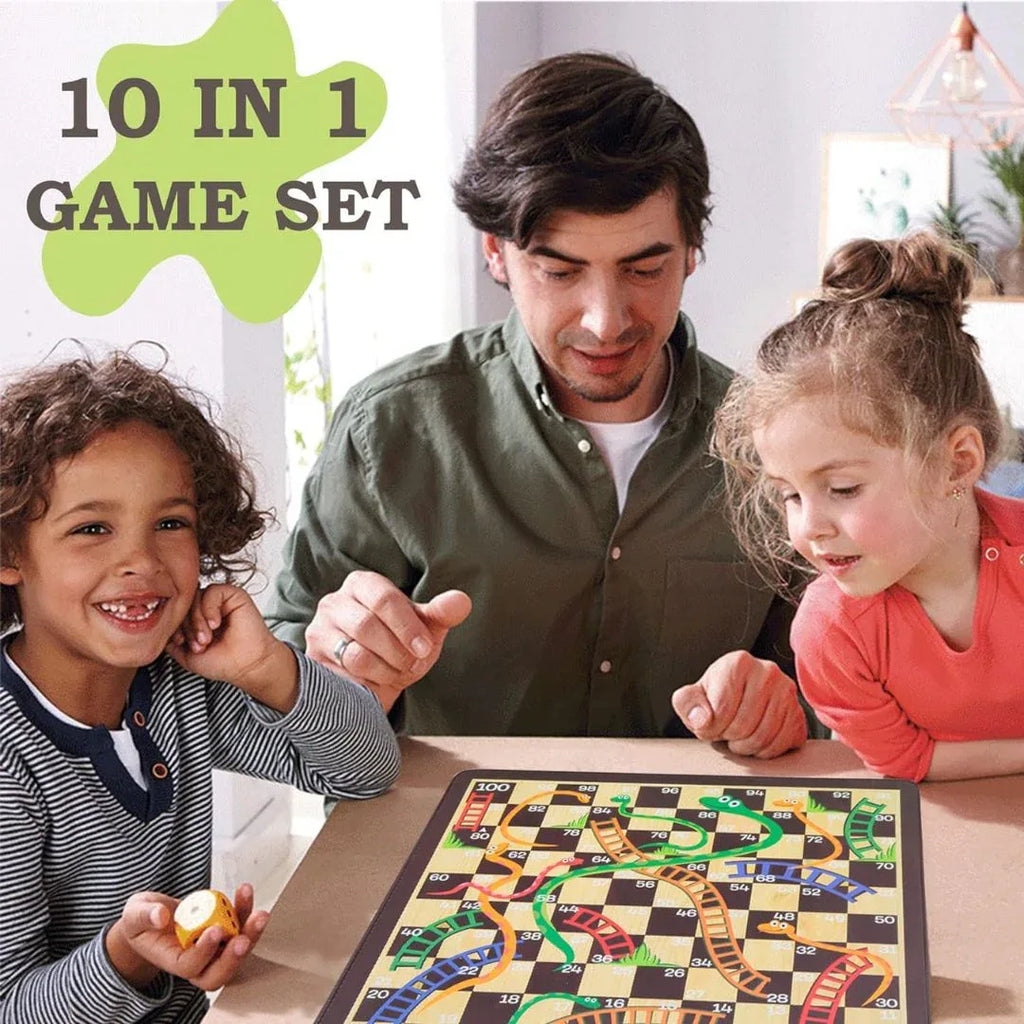لعبة لوحية متعددة الوظائف 10 في 1 في علبة خشبية