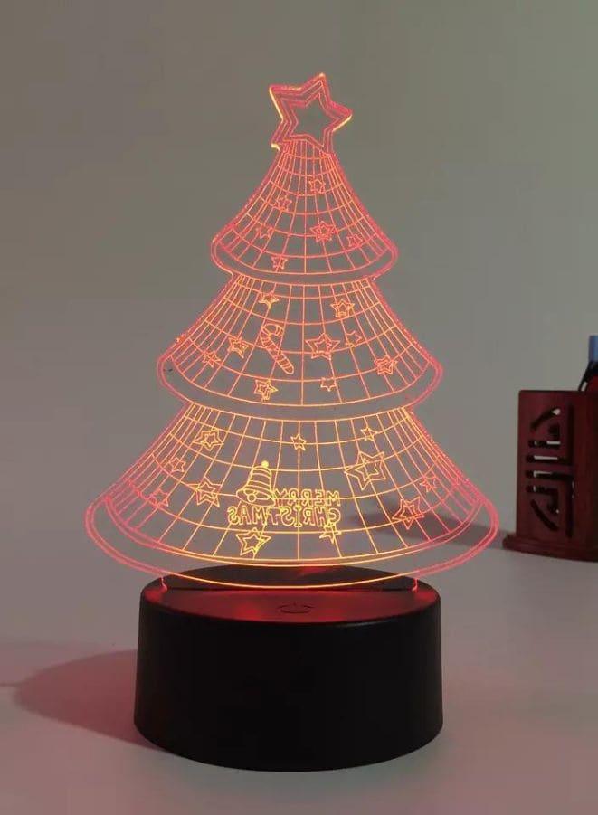 3D Christmas Tree Shape Night Light Touch Table Desk Optical Illusion Lamps 7 Color Changing Lights Home Decoration Xmas Birthday Gift Fatio General Trading