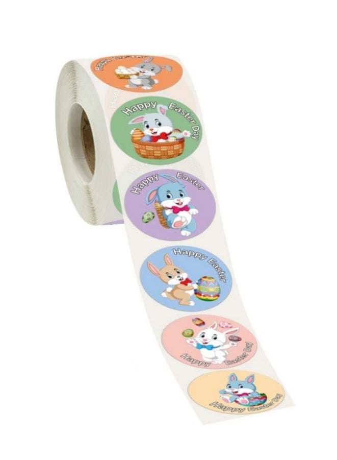 500pcs/roll Easter Slogan & Rabbit Print Gift Sticker, Cartoon Paper Gift Label Sticker For Holiday Fatio General Trading