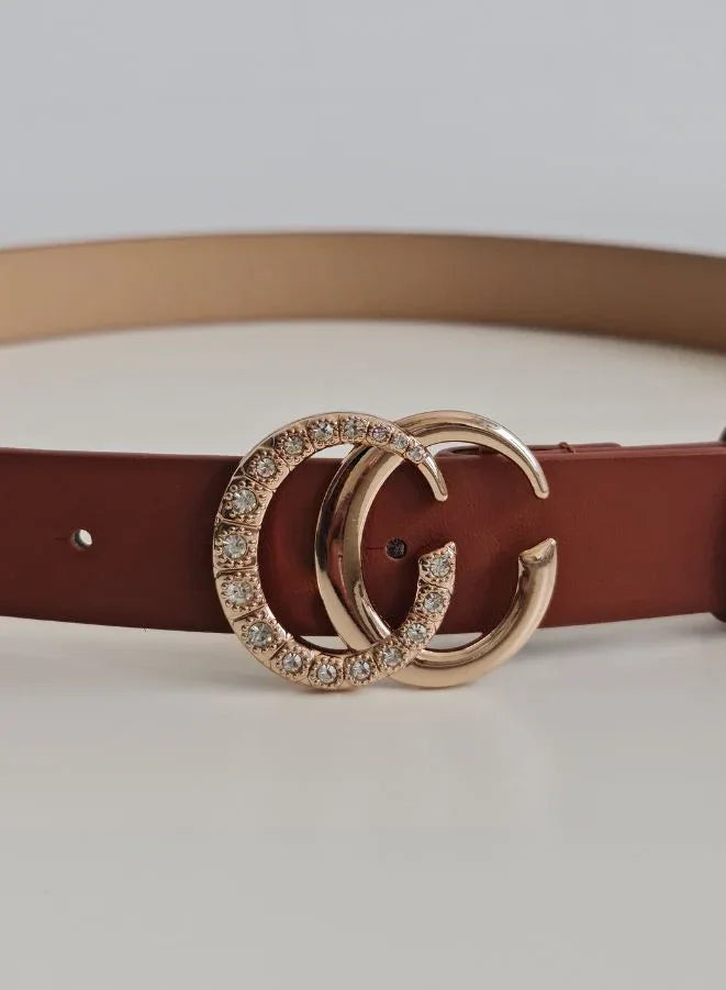 حزام نسائي بإبزيم دائري مزدوج مفتوح من الجلد الناعم بإبزيم معدني