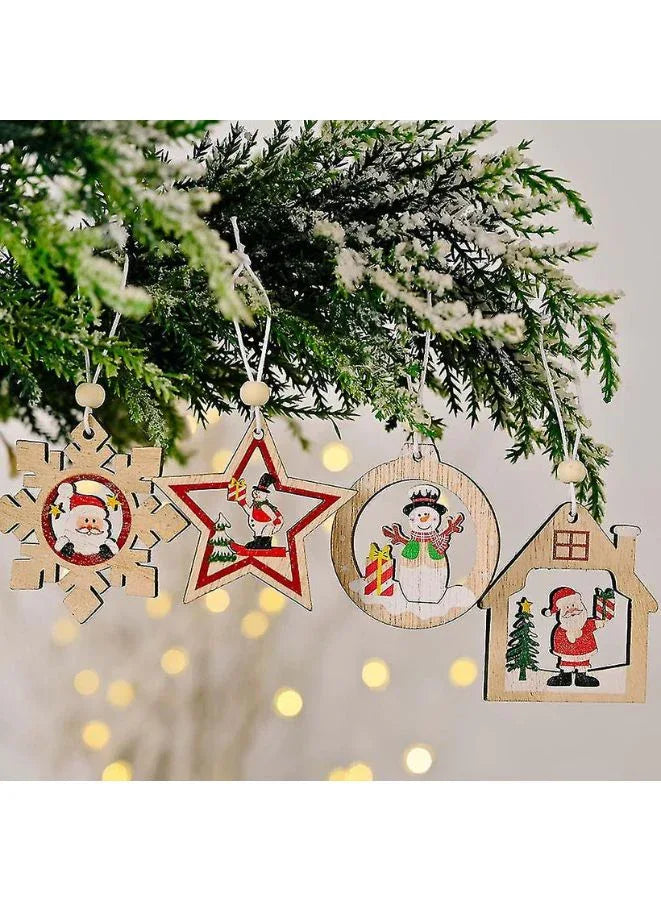 زينة عيد الميلاد الخشبية - شجرة عيد الميلاد المعلقة، ديكورات الجدران والنوافذ والأبواب 12 قلادة سانتا كلوز ورجل الثلج