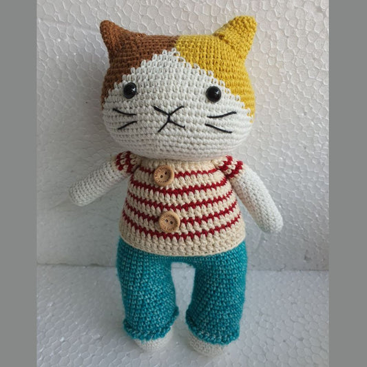 Handmade Natural Cotton Crochet Cat Doll for Kids and Adults, Cat A, 25cm