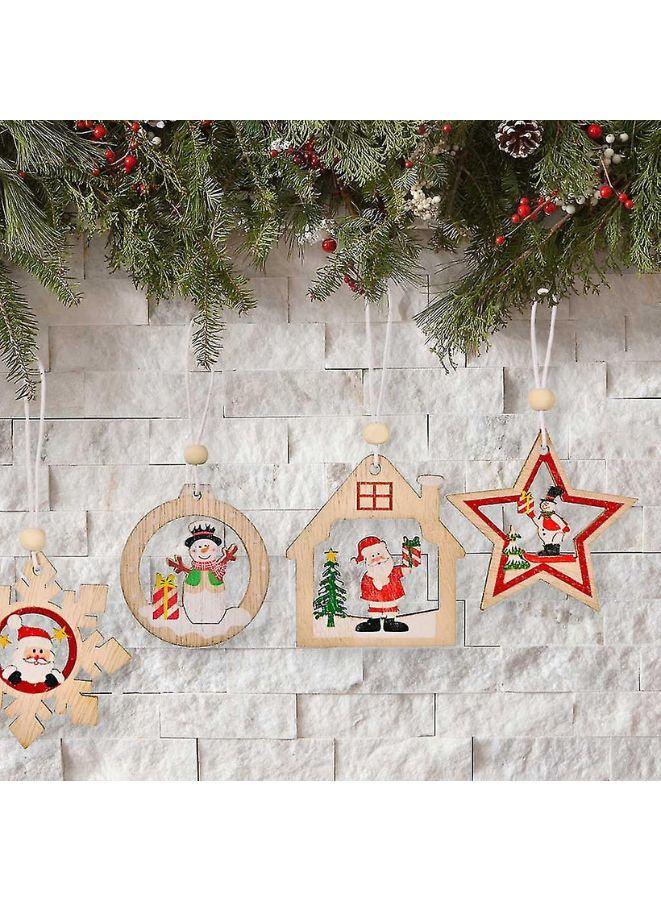 زينة عيد الميلاد الخشبية - شجرة عيد الميلاد المعلقة، ديكورات الجدران والنوافذ والأبواب 12 قلادة سانتا كلوز ورجل الثلج