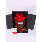 7 Rose Soap Flower With Teddy Bear Gift Box Small Bouquet For Wedding, Birthday,Christmas,Mother's Day, Valentine Day Gifts Fatio General Trading