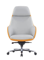 Modern Ergonomic Office Chair with Orange Back and Grey Seat and Fixed Armrest | High Quality PU Leather Office Chair with Headrest, Backrest, and Aluminum Base
