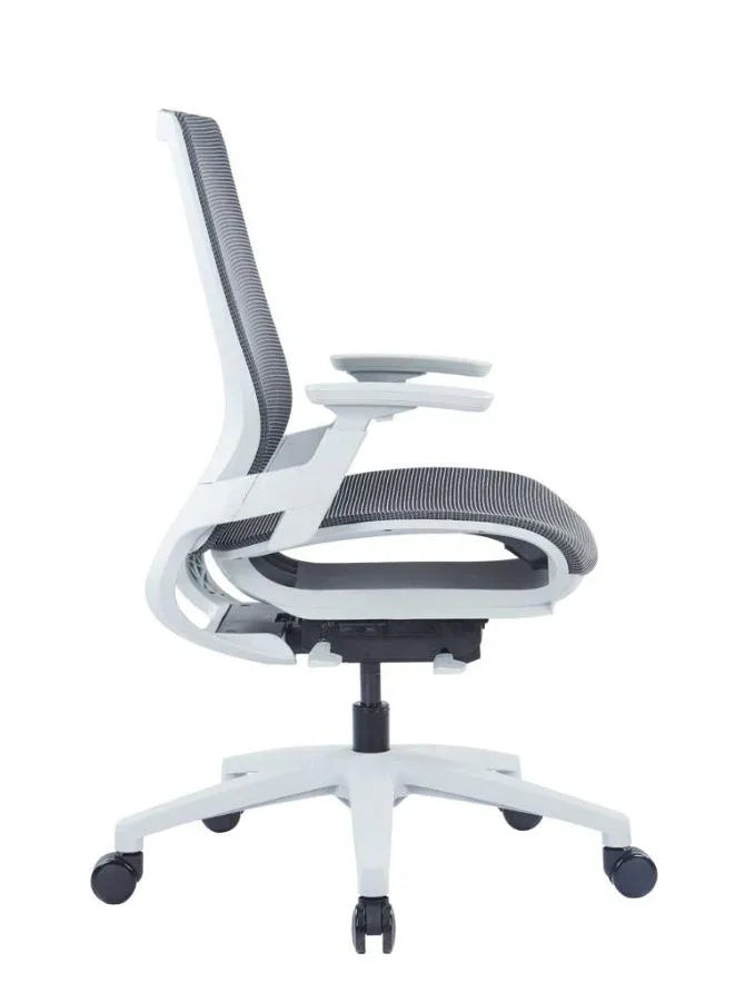 Ergonomic Grey Mesh Office Chair with Adjustable Armrests and Four-Position Lock Mechanism for Home or Office