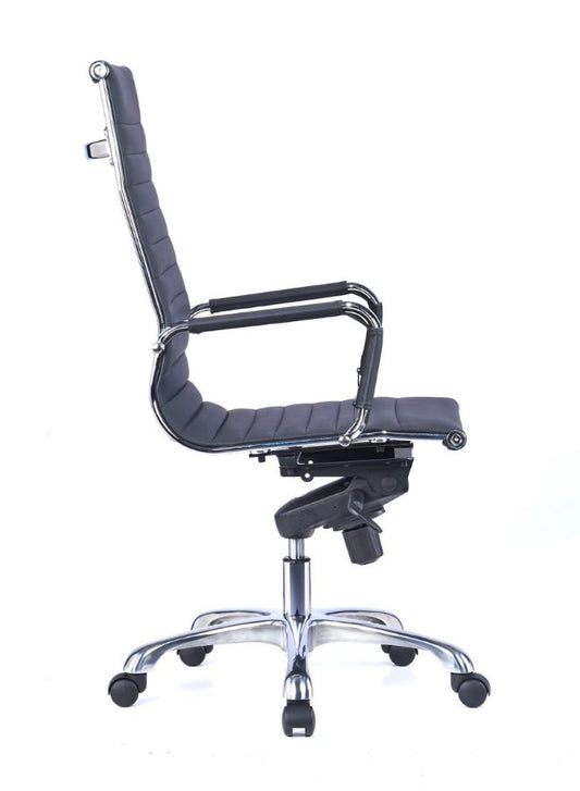 Premium Executive High Back Office Chair with High-Quality PU Cover, Chrome Plated Iron Frame, 4 Angles Locking Mechanism and Aluminum Base