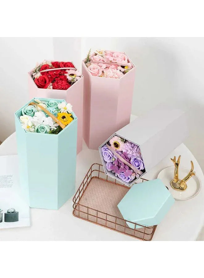 Hexagon Shape Surprise Flower Gift Box, 3 Tier, Gift for anniversary, wedding and Valentine's Day (Pink)