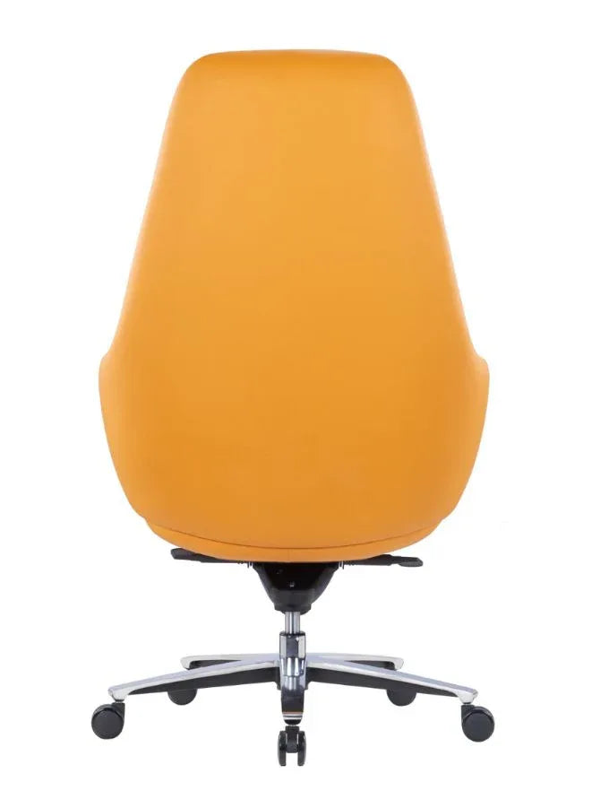 Modern Ergonomic Office Chair with Orange Back and Grey Seat and Fixed Armrest | High Quality PU Leather Office Chair with Headrest, Backrest, and Aluminum Base