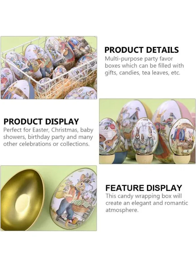 6 Pcs Metal Easter Egg Boxes | Bunny & Chick Print Candy Boxes for Easter Party Favors