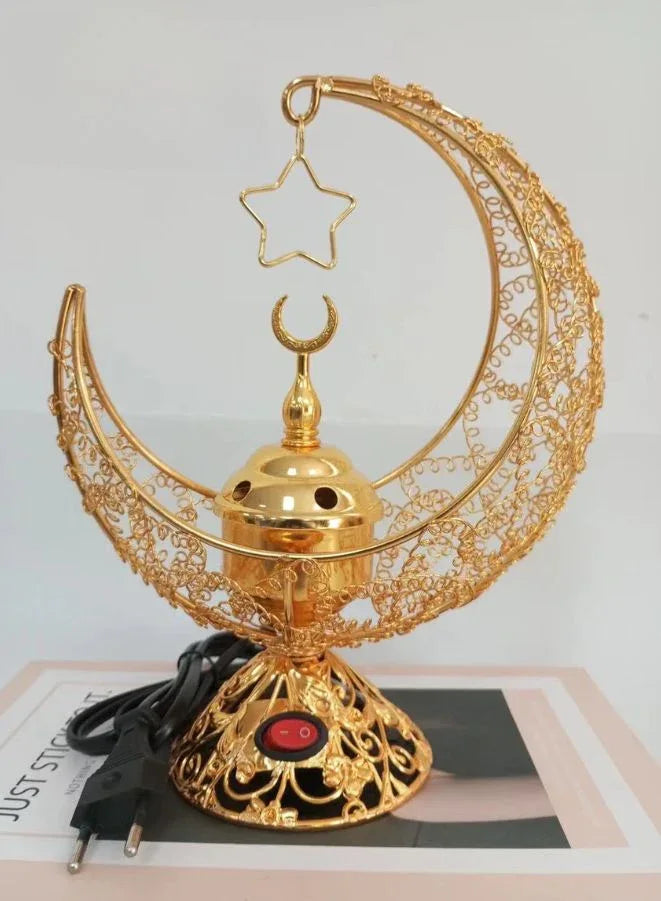 Vintage Arabic Bakhoor Burner - Electric incense Holder Stand with Metallic Plug-in Charcoal - Portable Aroma Diffuser for Home, Office, Yoga, Spa - Incense Censer for Aromatherapy